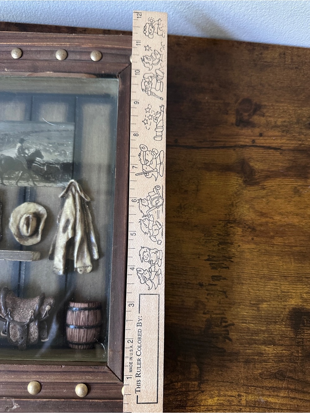 Vintage Western Cowboy Shadow Box 3D Wall Art Wooden Studded Frame Saddle Lasso - Picture 9 of 11